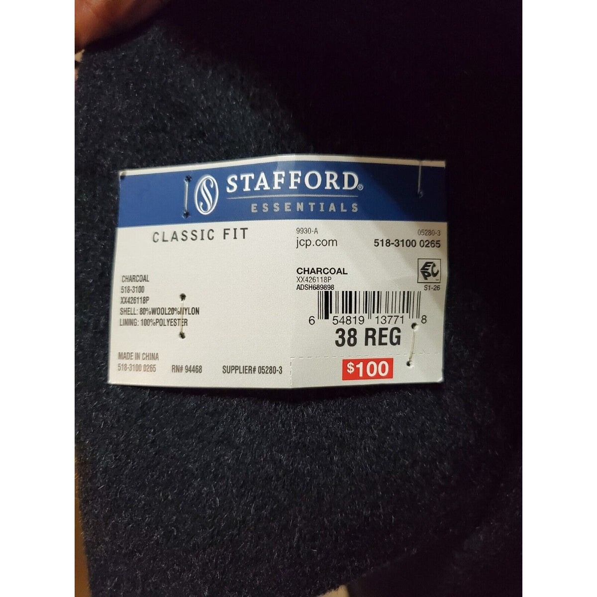 Stafford Mens Black Solid Long Sleeve Collared Button Front Casual Coat Size 38R