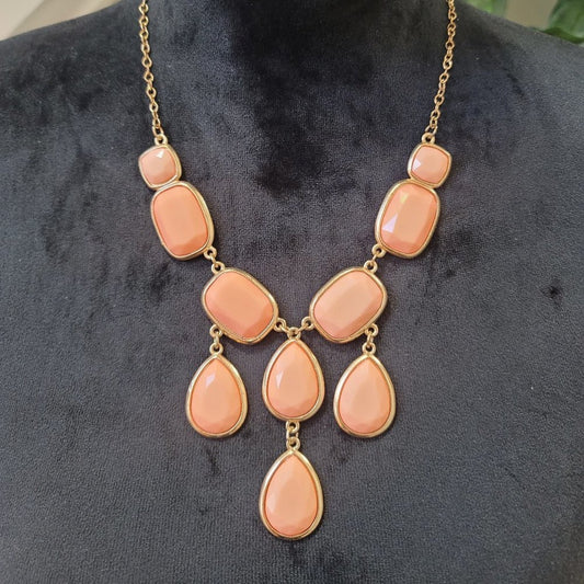 Women's Orange Oval Link Beaded Chunky Statement Jewelry Necklace