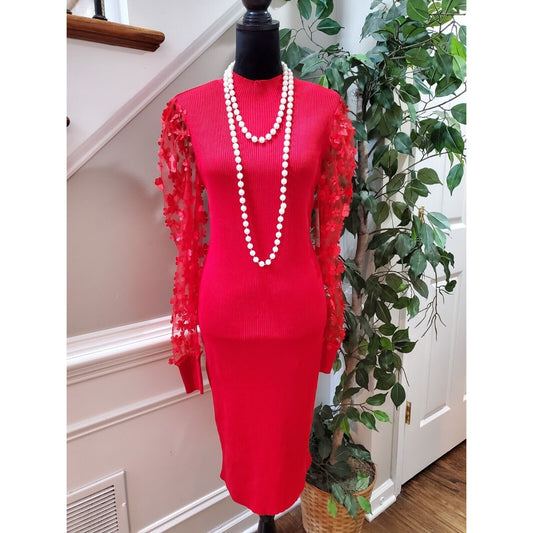 No Boundaries Women's Red Rayon Mock Neck Long Sleeve Knee Length Dress Size L