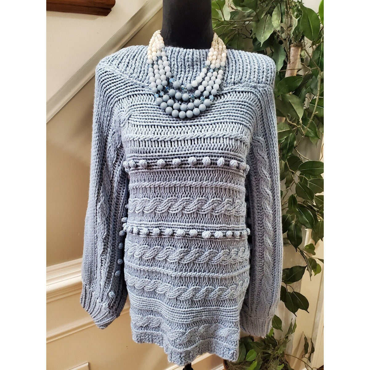 Fashion Nova Hoping For Love Blue Off Shoulder Cable Knit Sweater 2XL