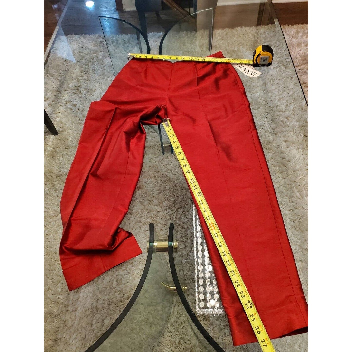 Gianni Women's Red Silk High Rise Straight Fit Trouser Casual Pant Size 12