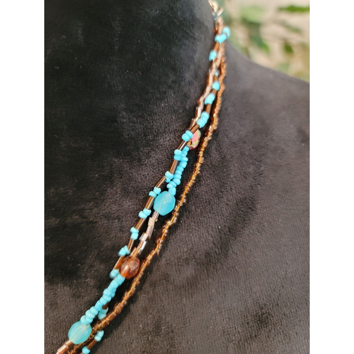 Women Fashion Brown Faux Jade Circle Turquoise Beads Pendant Lobster Clasp