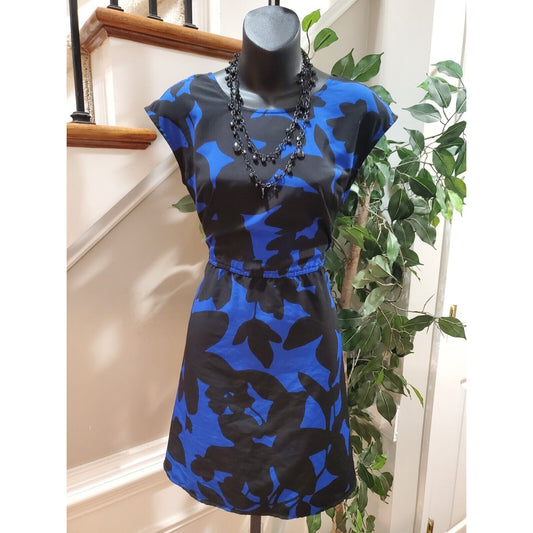 Old Navy Women's Blue Black Polyester Round Neck Sleeveless Knee Length Dress XS