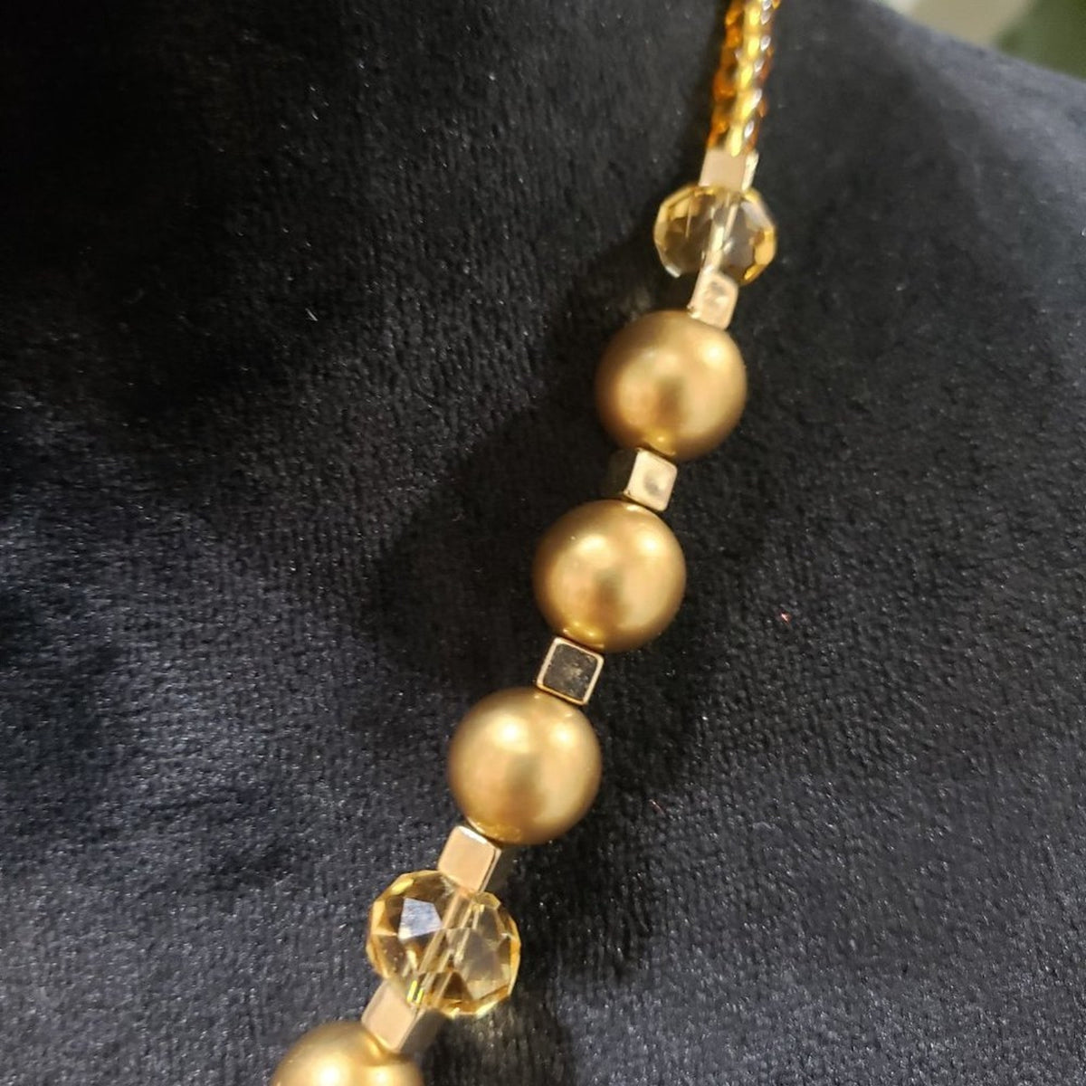 Women's Gold Pearl Wrapped Sunstone Pendant Spessartine Garnet Necklace