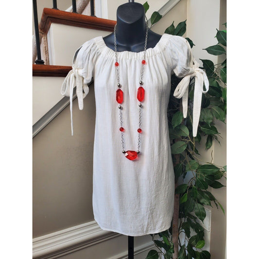 Lulus Womens White Solid Rayon Round Neck Short Sleeve Knee Length Dress Size XS