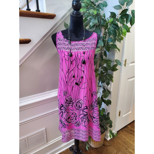 Signature By Robbie Bee Purple Black Floral Sleeveless Knee Length Dress Size 12