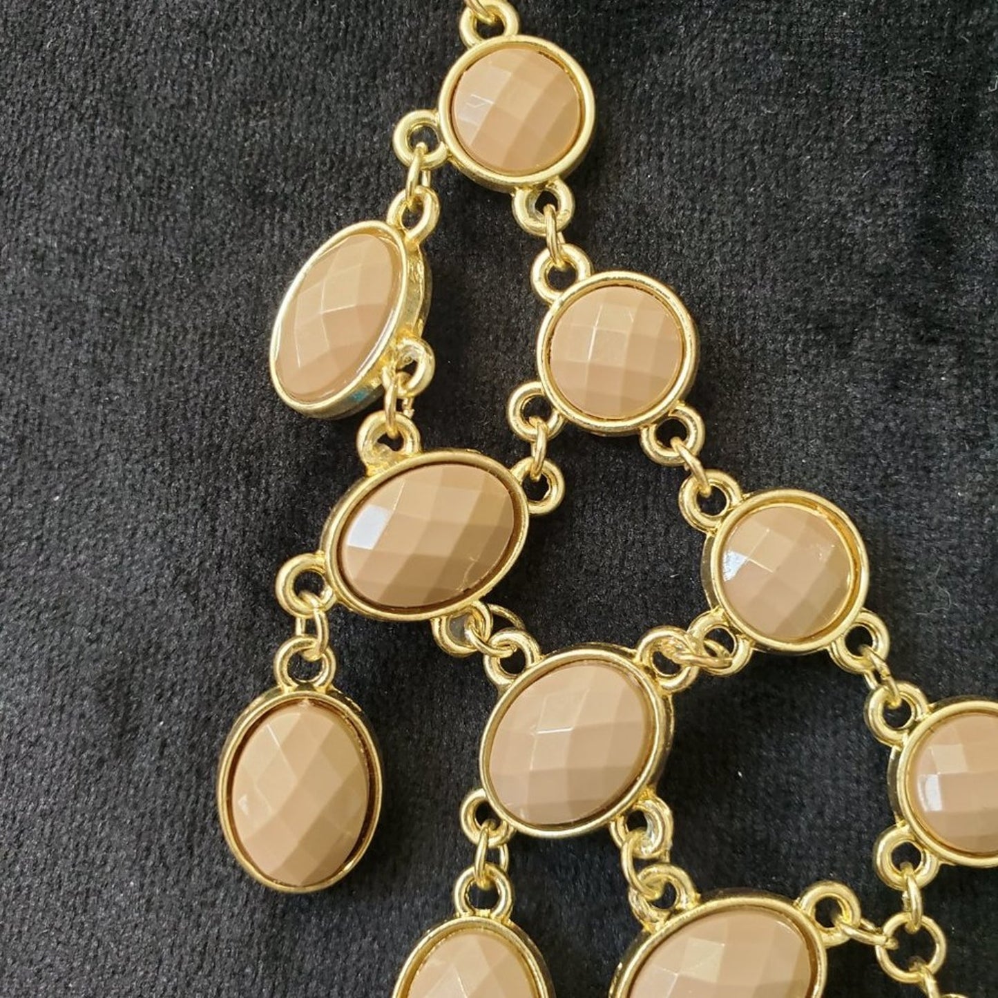 Women's Reversible Blue Beige Faceted Beads Gold Bib Statement Collar Necklace
