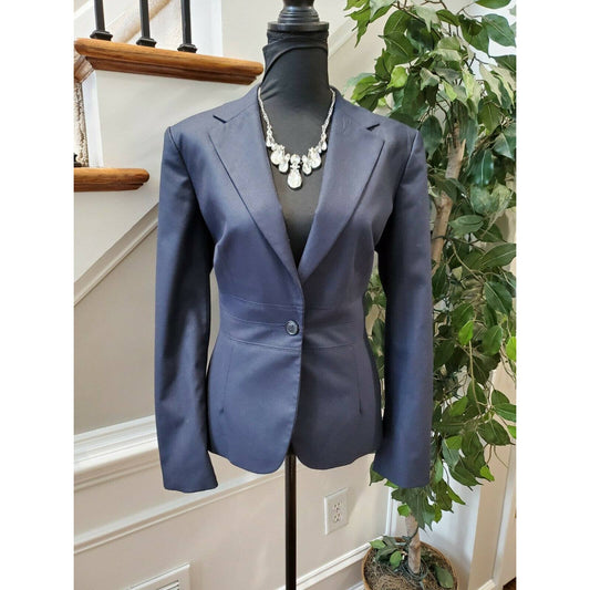Jones NewYork Women's Blue Polyester Long Sleeve Formal Slim Fit Blazer Size 10