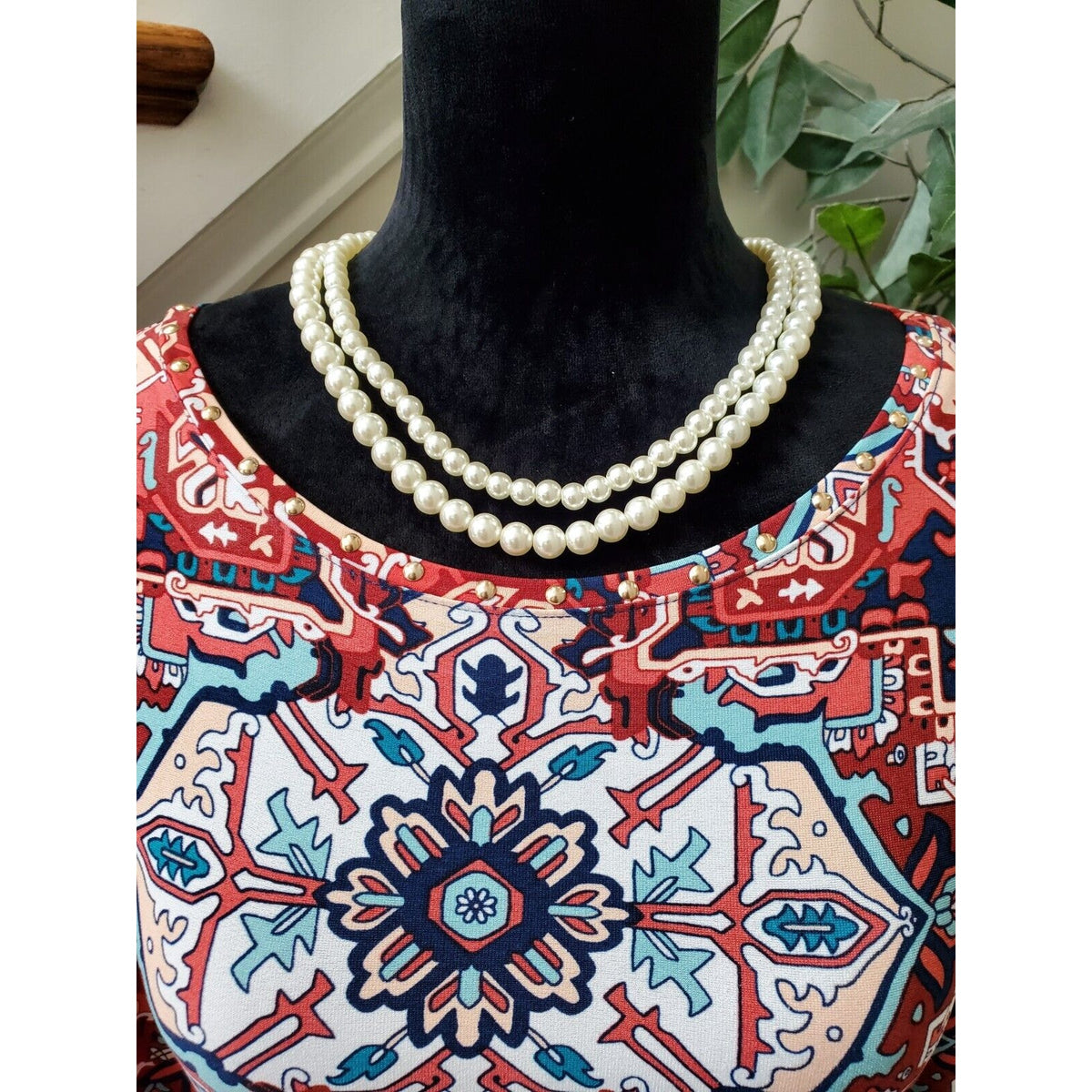 Ruby Rd. Women Multicolor Polyester Round Neck Long Sleeve Top Blouse Size Large