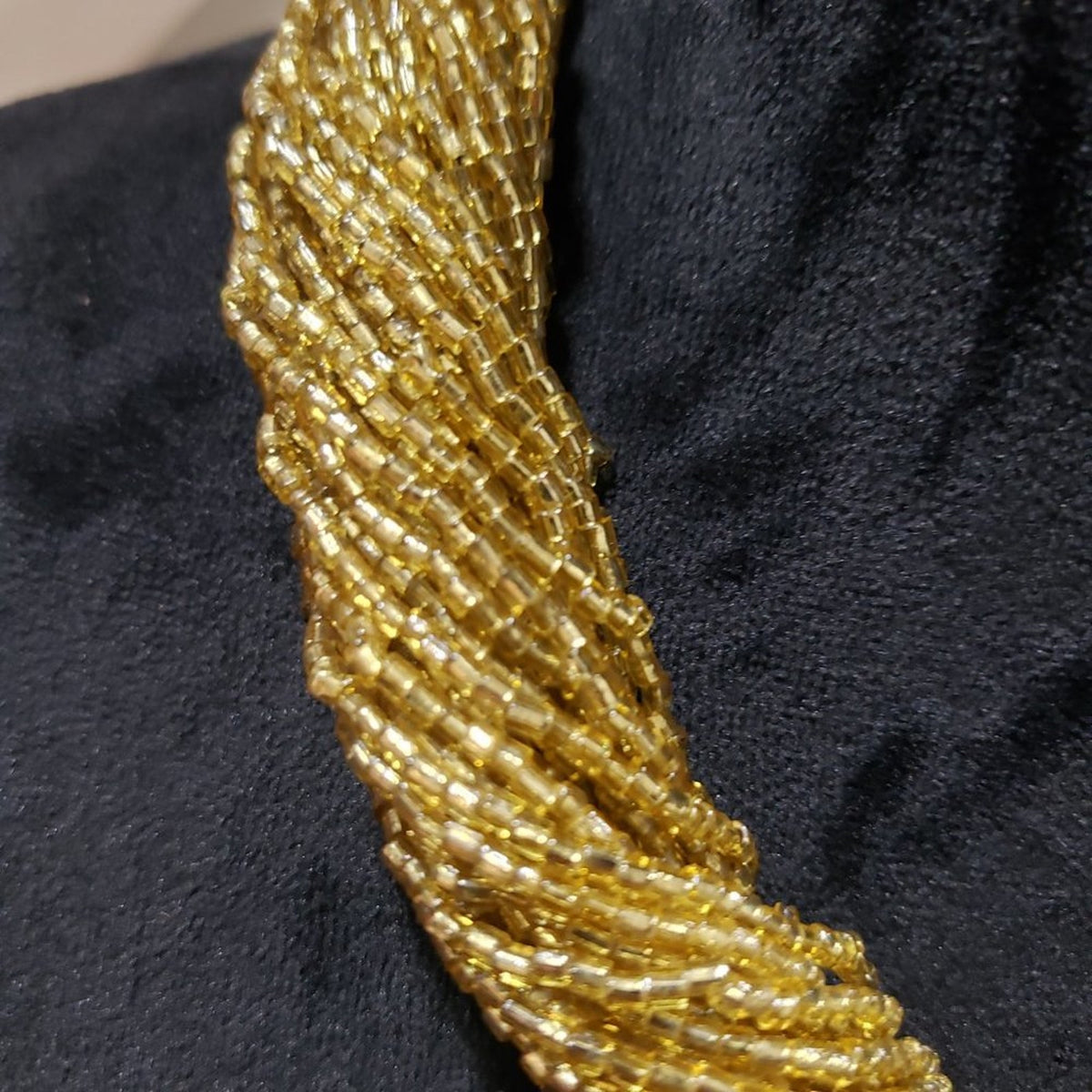 Beaded Statement Necklace with Accents Gold Tone Glass Seed Braided
