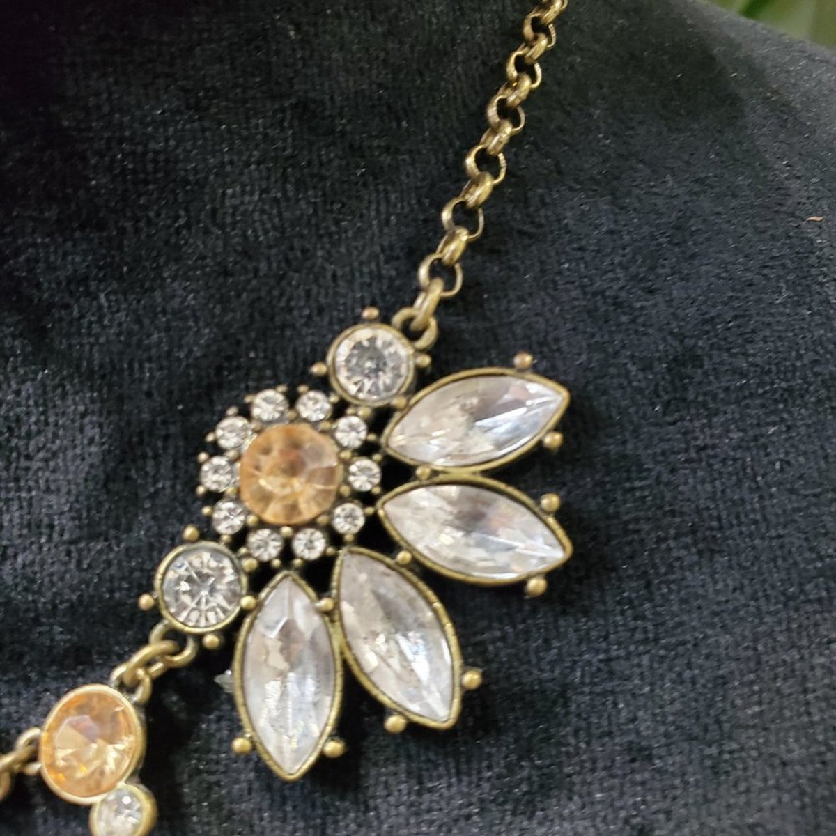 Women's Cream and Crystal Chunky Statement Fashion Jewelry Necklace
