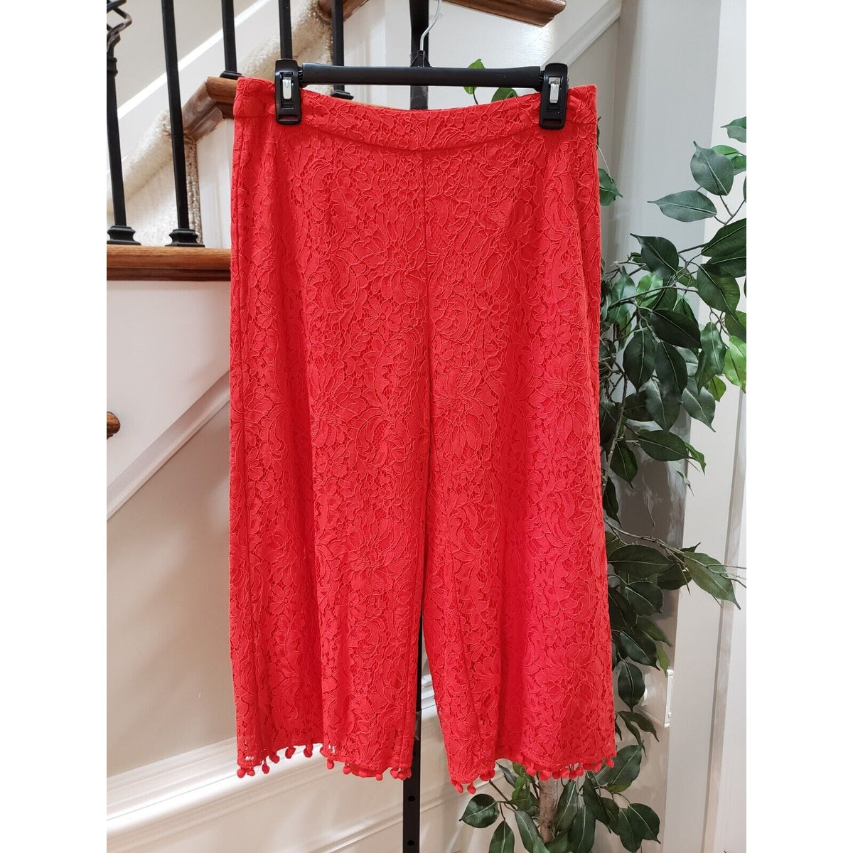 Isla Maude Womens Red Lace Floral Cotton Elastic Waist Casual Capri Pants Small