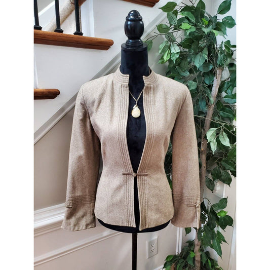 Larry Levine Women's Beige Cotton Long Sleeve Single Button Jacket Blazer Size 4