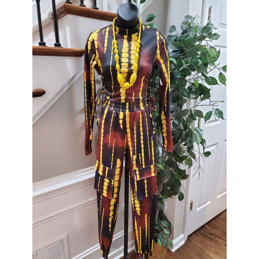 Akira Women's Multicolor Polyester Mock Neck Top & Pant 2 Piece Suit Small