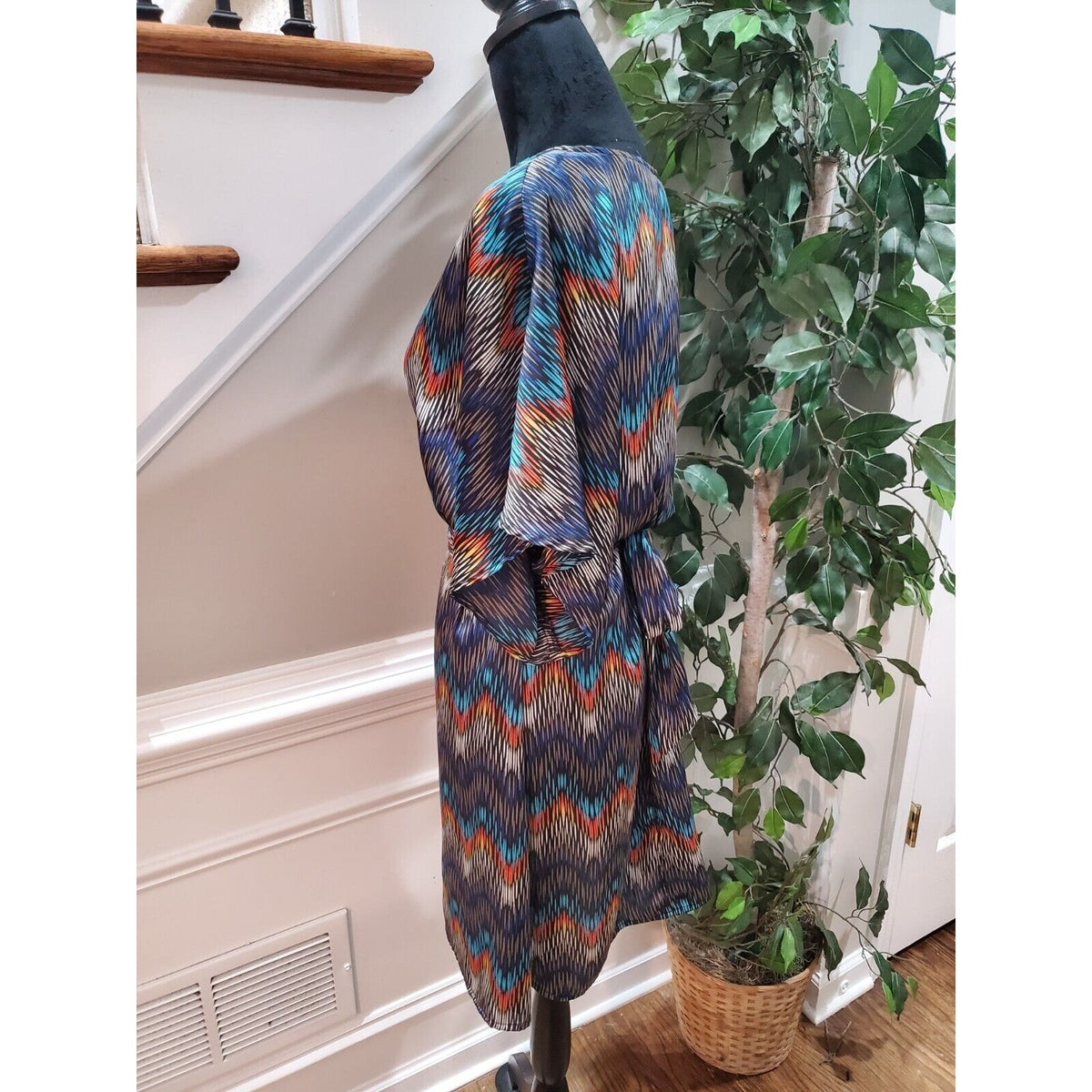 MSK Women Multicolor Polyester Round Neck Short Sleeve Knee Length Dress Size 8