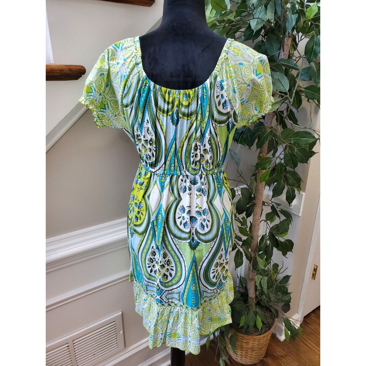 Blissitude Womens Multicolor Floral 100% Cotton Short Sleeve Sheath Dress Medium