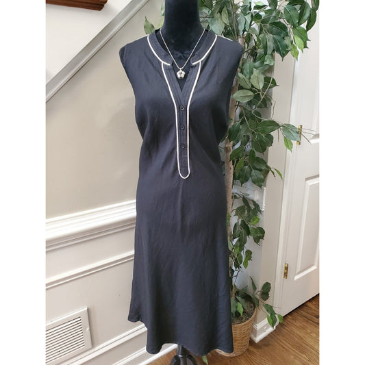 Ashley Stewart Women's Black Linen V-Neck Sleeveless Knee Length Dress Size 12W