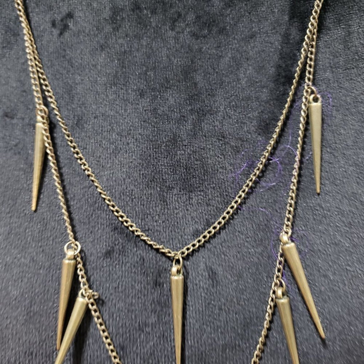 Womens  Fashion Double Strand Gold Tone Spike Charm Pendant Necklace