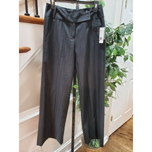 Larry Levine Women Black Polyester & Rayon Mid Rise Straight Legs Dress Pants 6