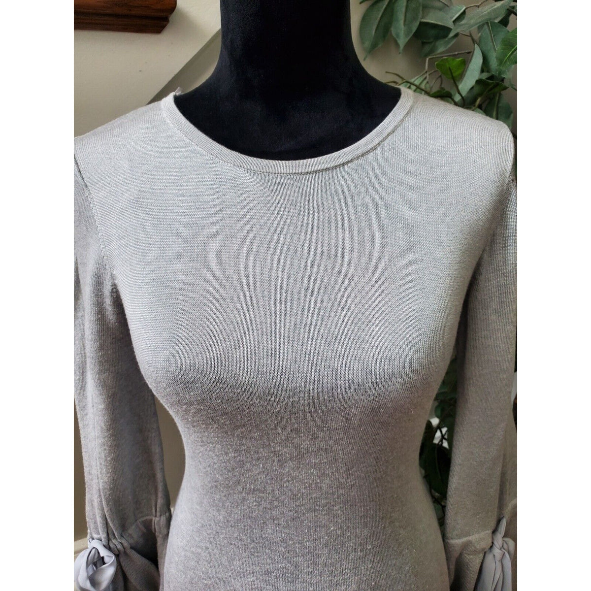CeCe Women's Gray Cotton Round Neck Long Sleeve Casual Knee Length Dress Size XS