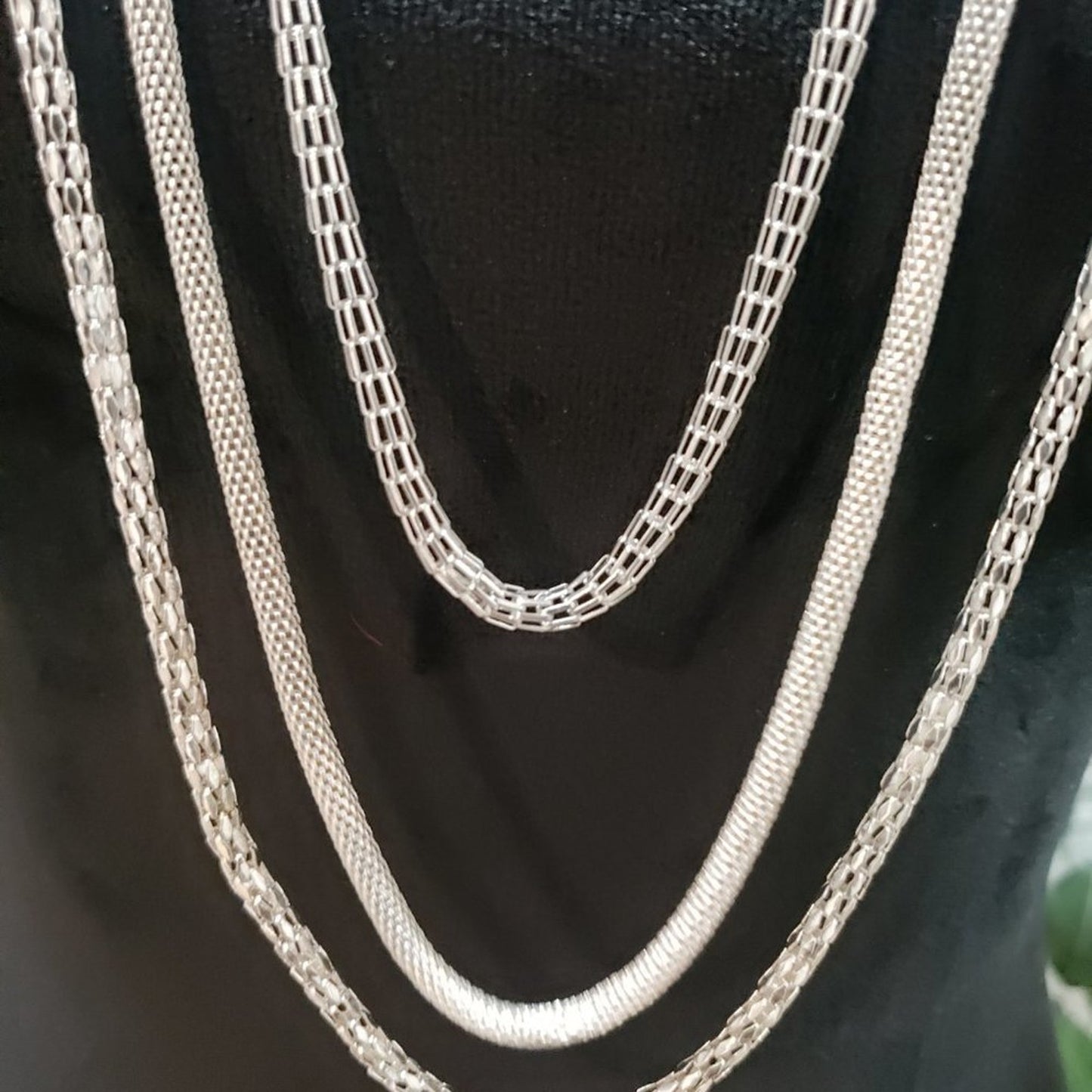 Womens Fashions Triple Layered Silver Chain Necklace Jewelry with Lobster Clasp