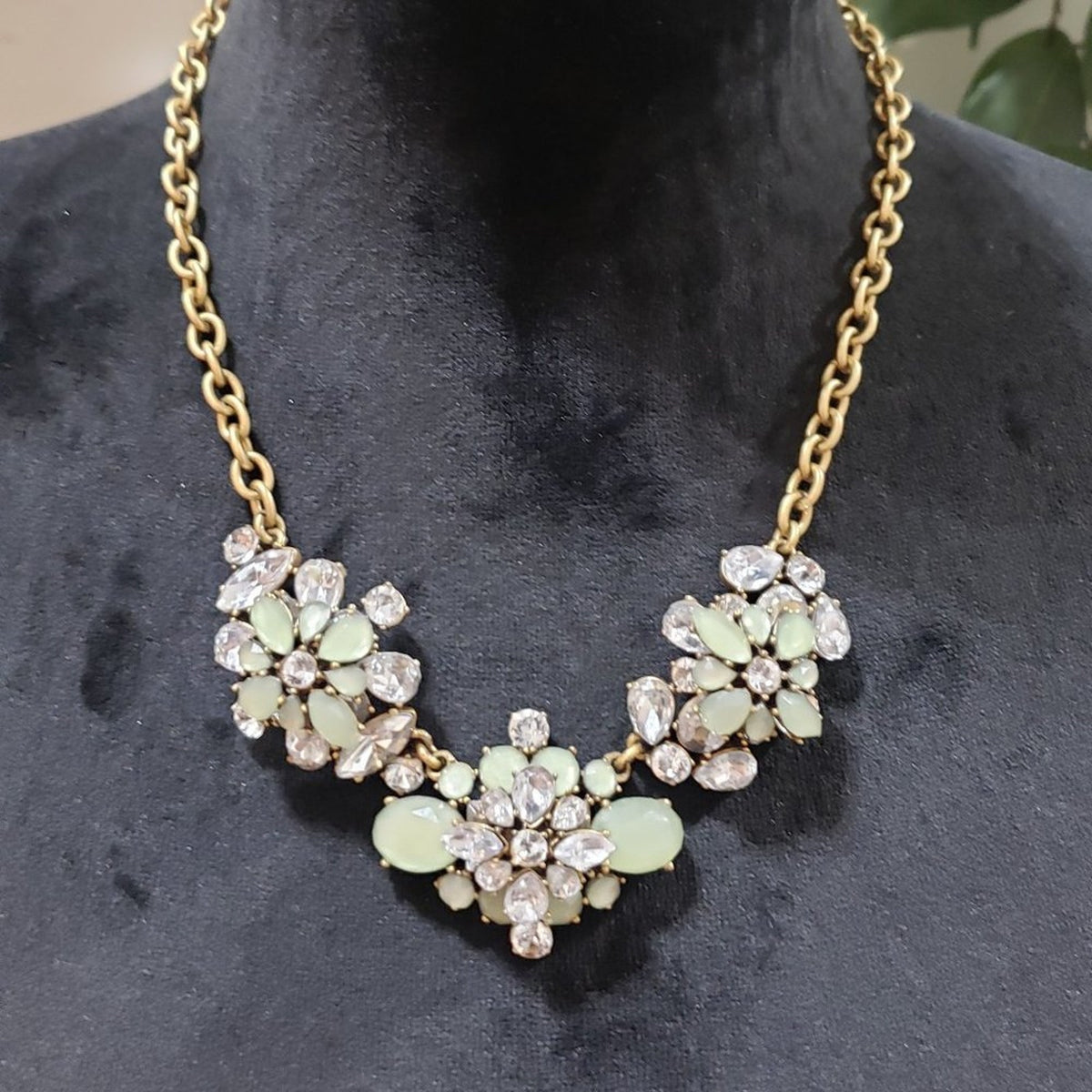 J. Crew Womens Fashion Green Rhinestone Crystal Floral Necklace with Lobster
