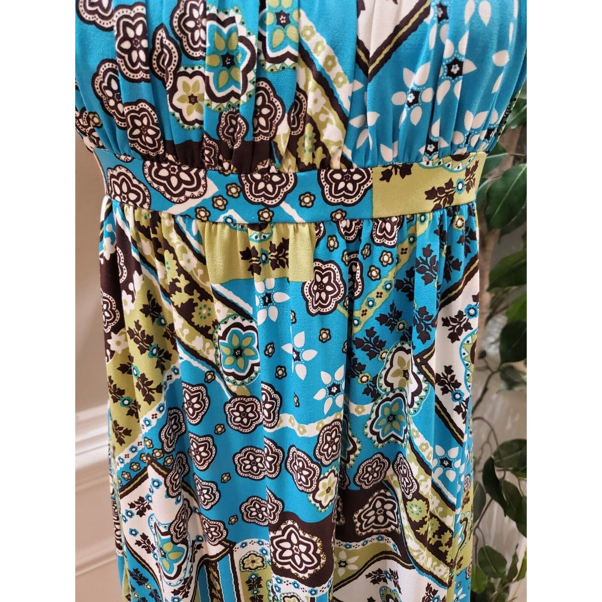 Suzi Chin Women's Multicolor Square Neck Short Sleeve Knee Length Dress Size 8