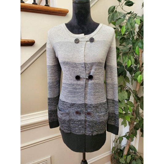 AVA Women's Gray Polyester Long Sleeve Buttons Front Knit Cardigan Sweater S