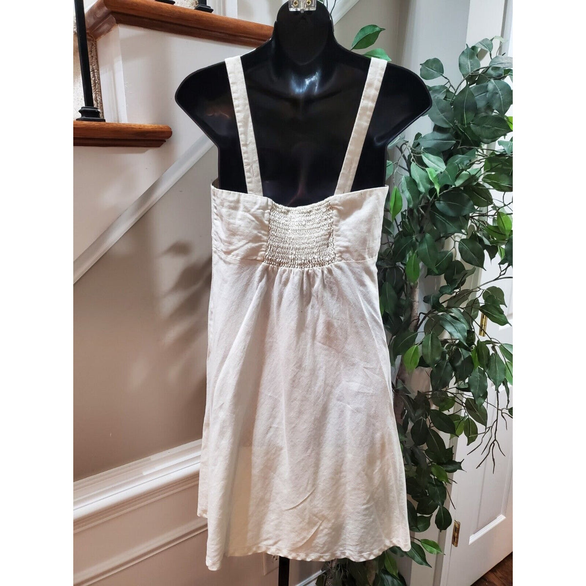 Old Navy Women's White Linen Square Neck Sleeveless Casual Knee Length Dress S