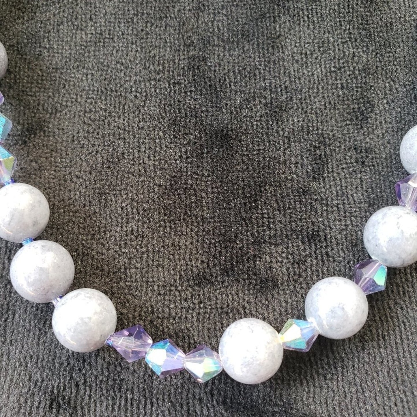 Vintage Womens Milk White Glass Beads Crystal Beaded Necklace