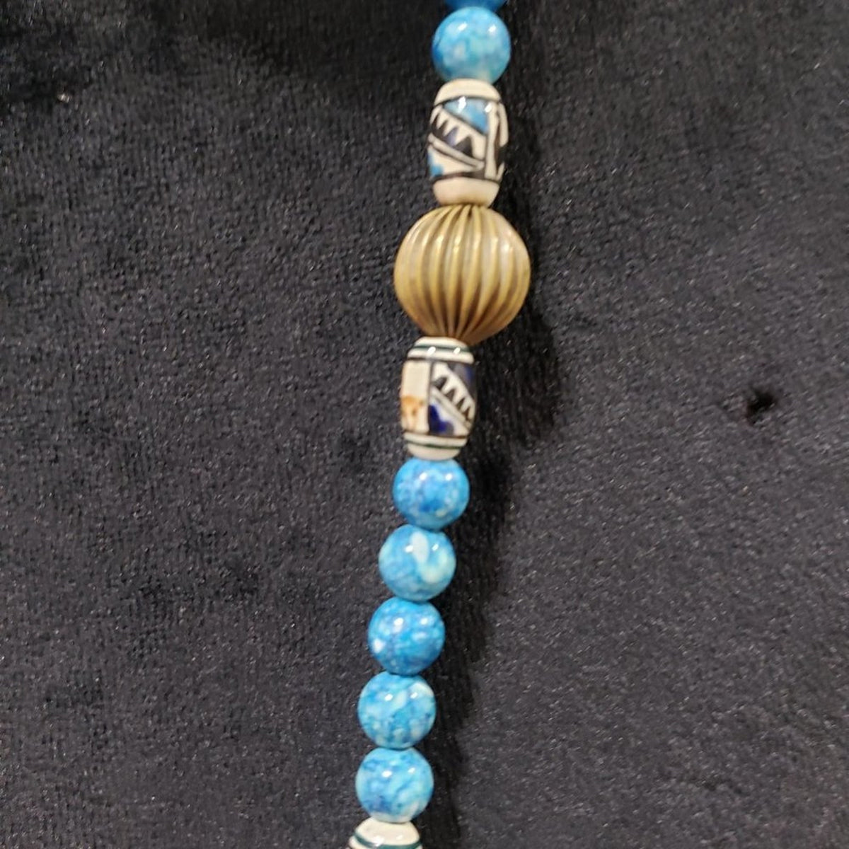 Womens Blue Round Turquoise Stone Beaded Long Necklace