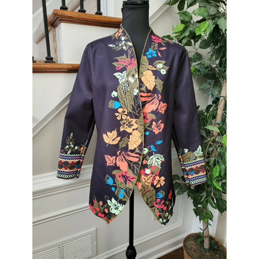 Misslook Womens Blue Floral Cotton & Polyester Long Sleeve Casual Blazer