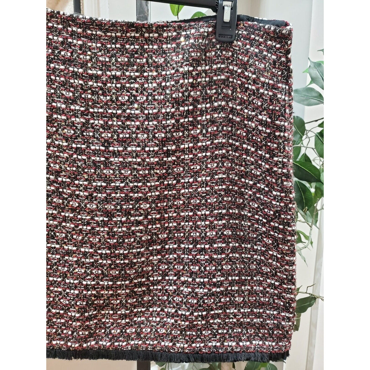 LOFT Womens Red & Black Polyester Sequin Tweed Fringe Bottom Mini Skirt Size 12P