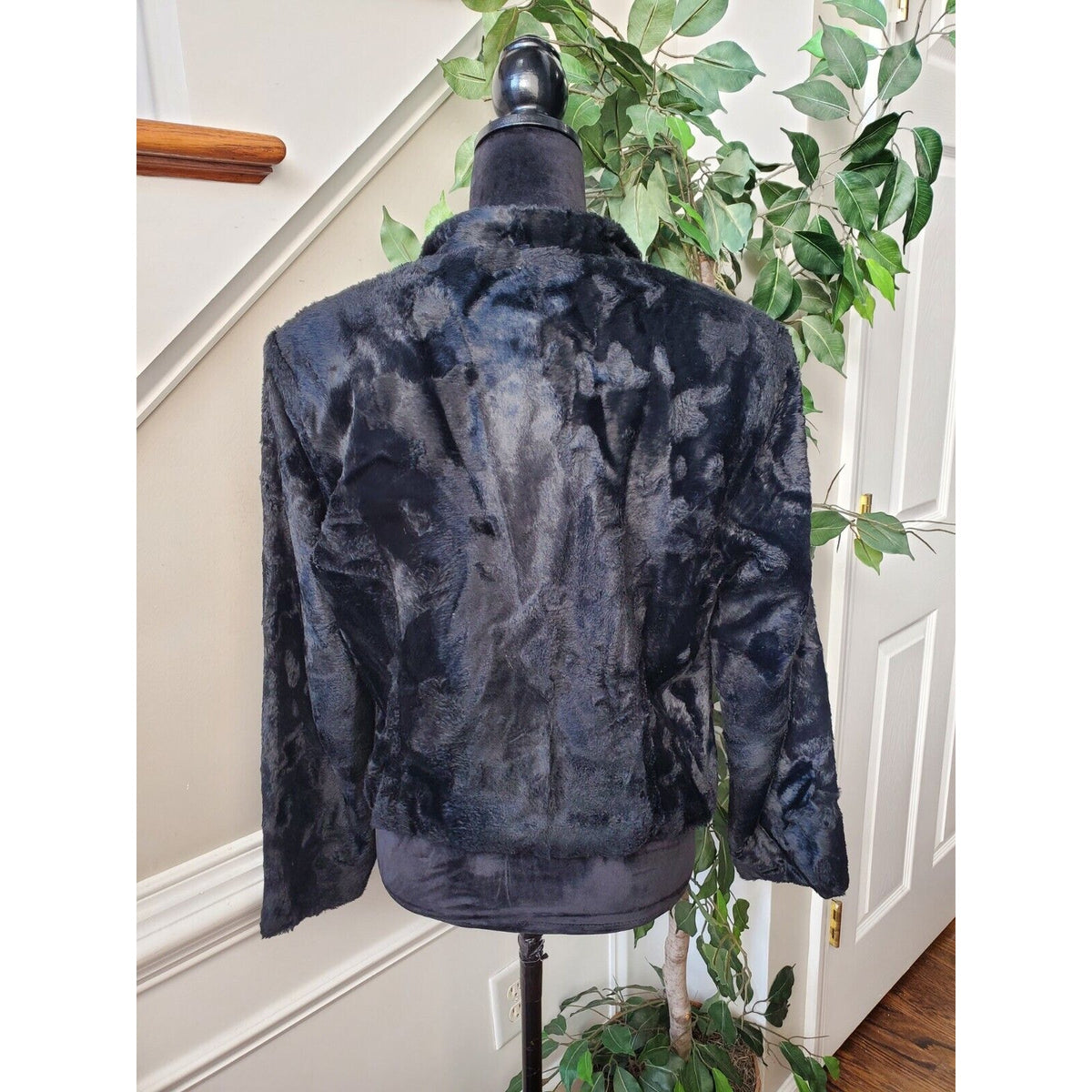 Monika Turtle Studio Black Faux Fur Long Sleeve Casual Front Zip Jacket Large