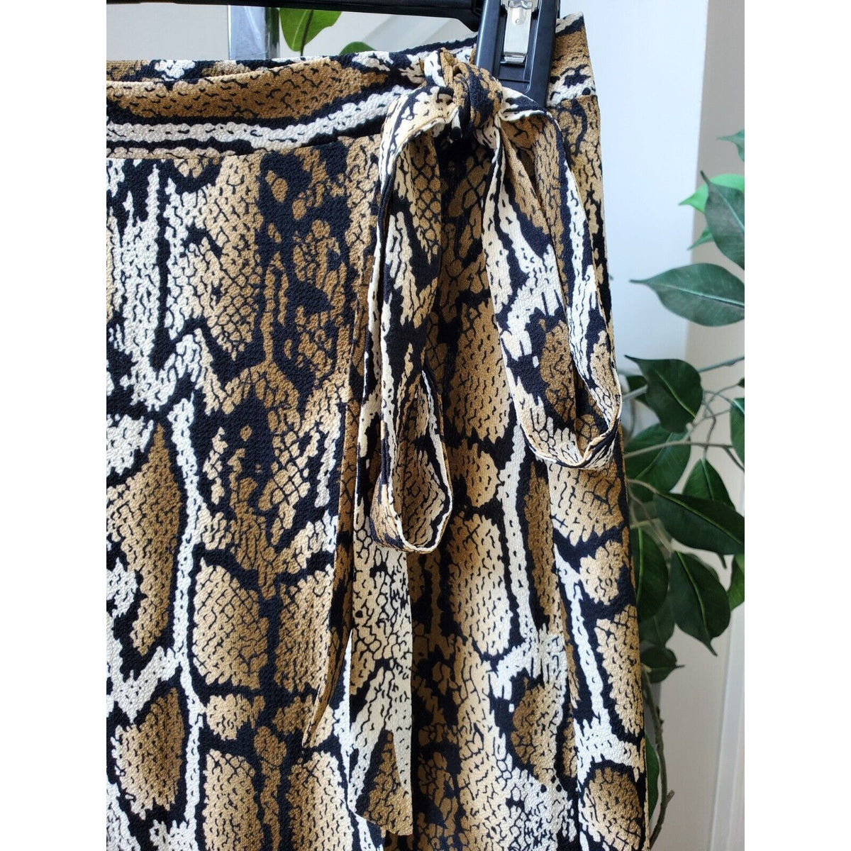 Como Vintage Brown Snakeskin Print Polyester A-Line Drawstring Long Skirt Size S