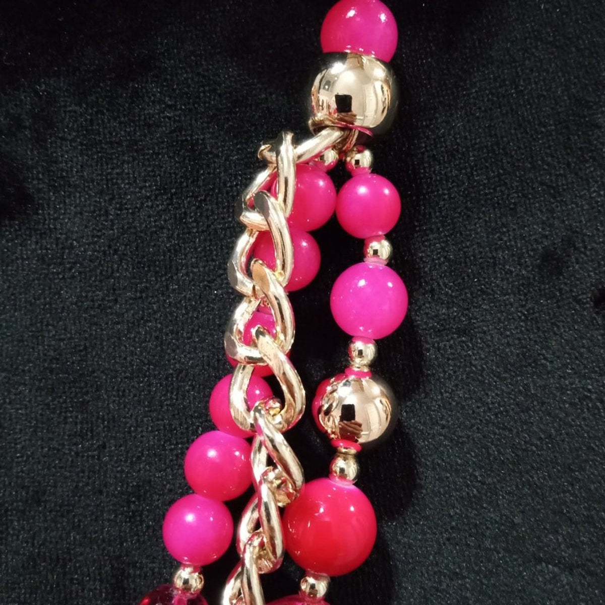 Womens Fashion Triple Strand Pink Rhinestone Beaded Collar Necklace with Lobster