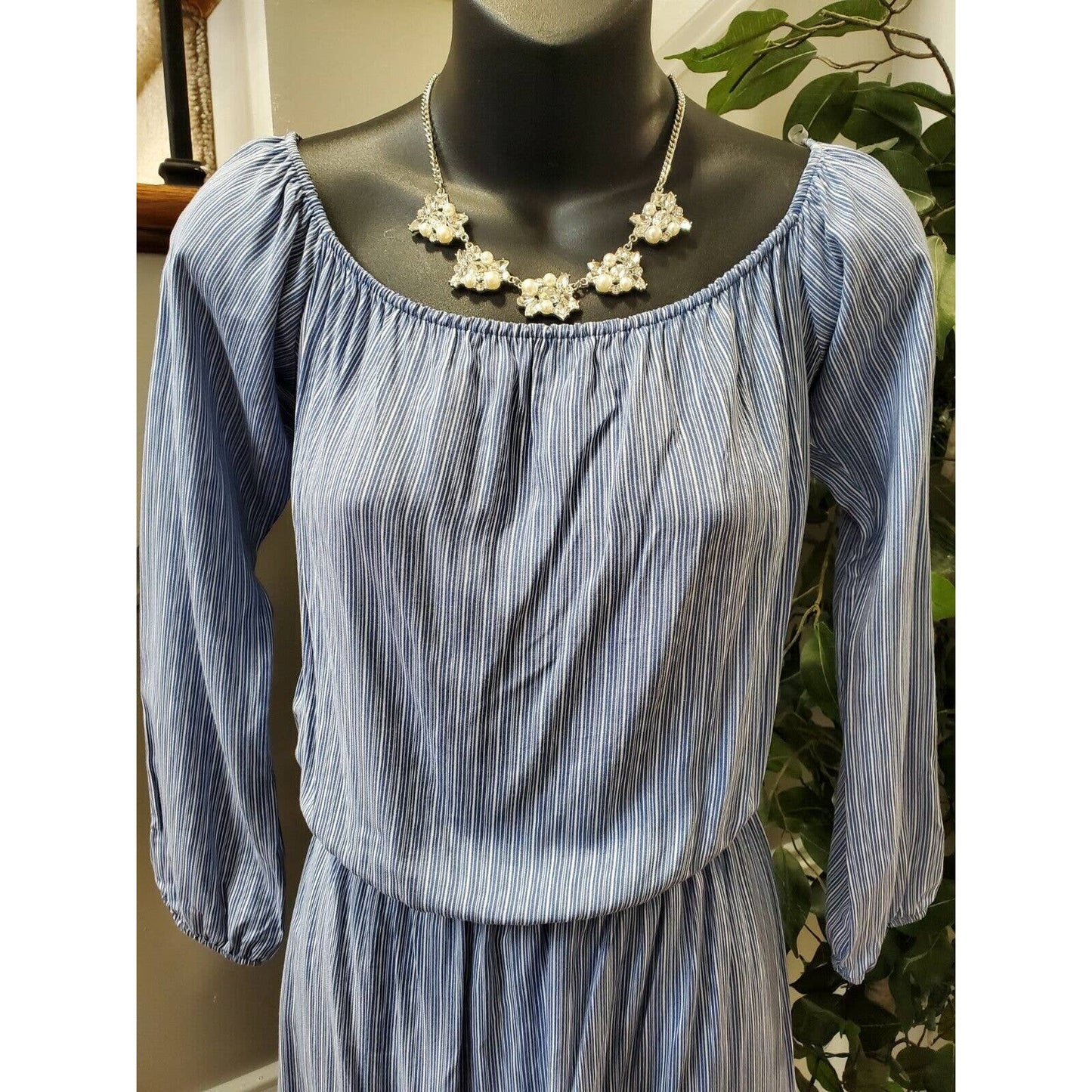 Boutique Lula & Lala Women's Blue Rayon Long Sleeve Scoop Neck Maxi Dress Size M