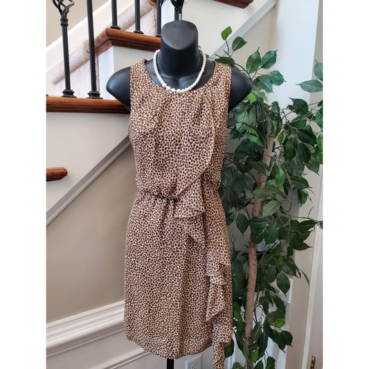 H&M Women's Beige & Brown Animal Print Sleeveless Round Neck Knee Length Dress 6