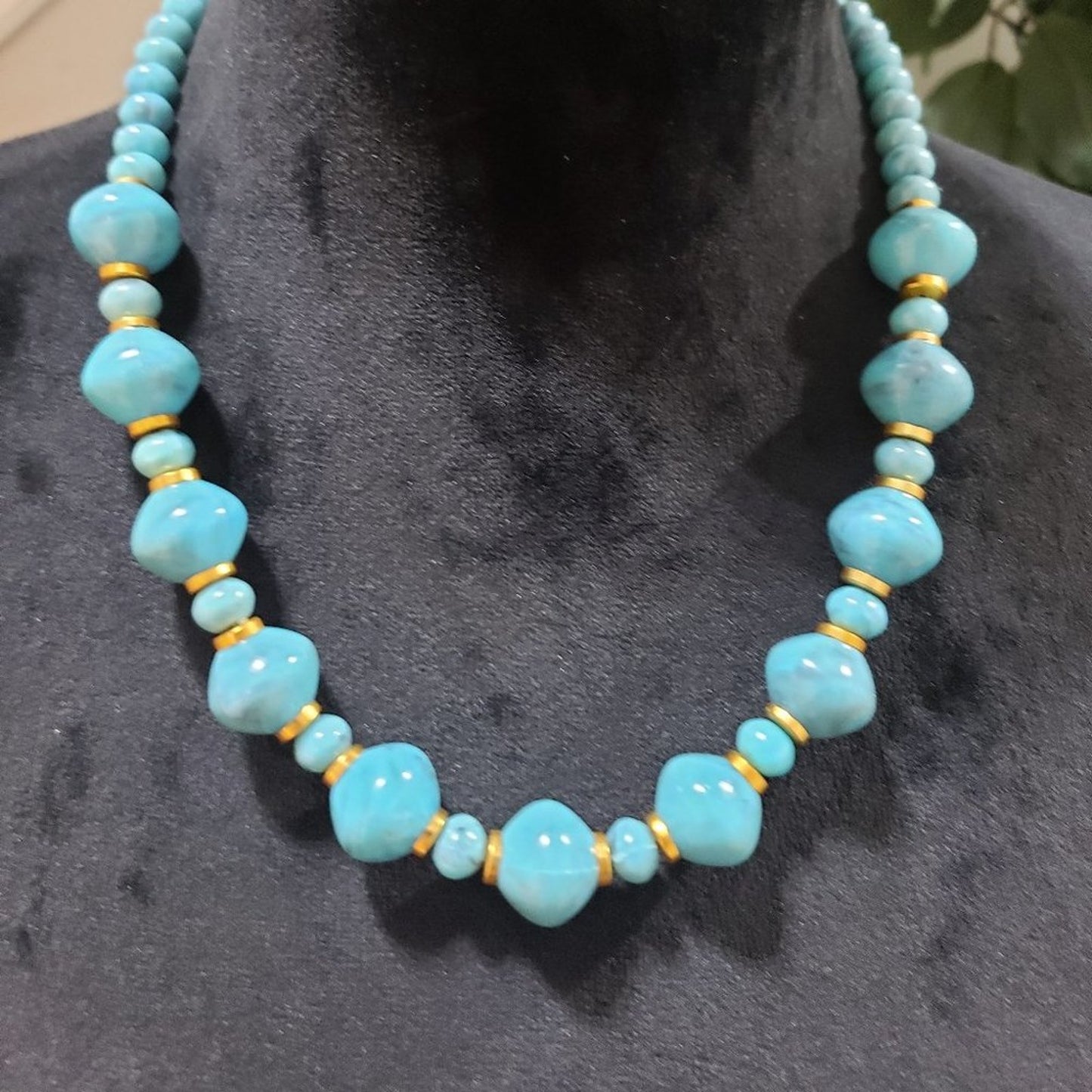 Women's Blue & Gold Round Shape Beaded Statement Lobster Clasp Necklace