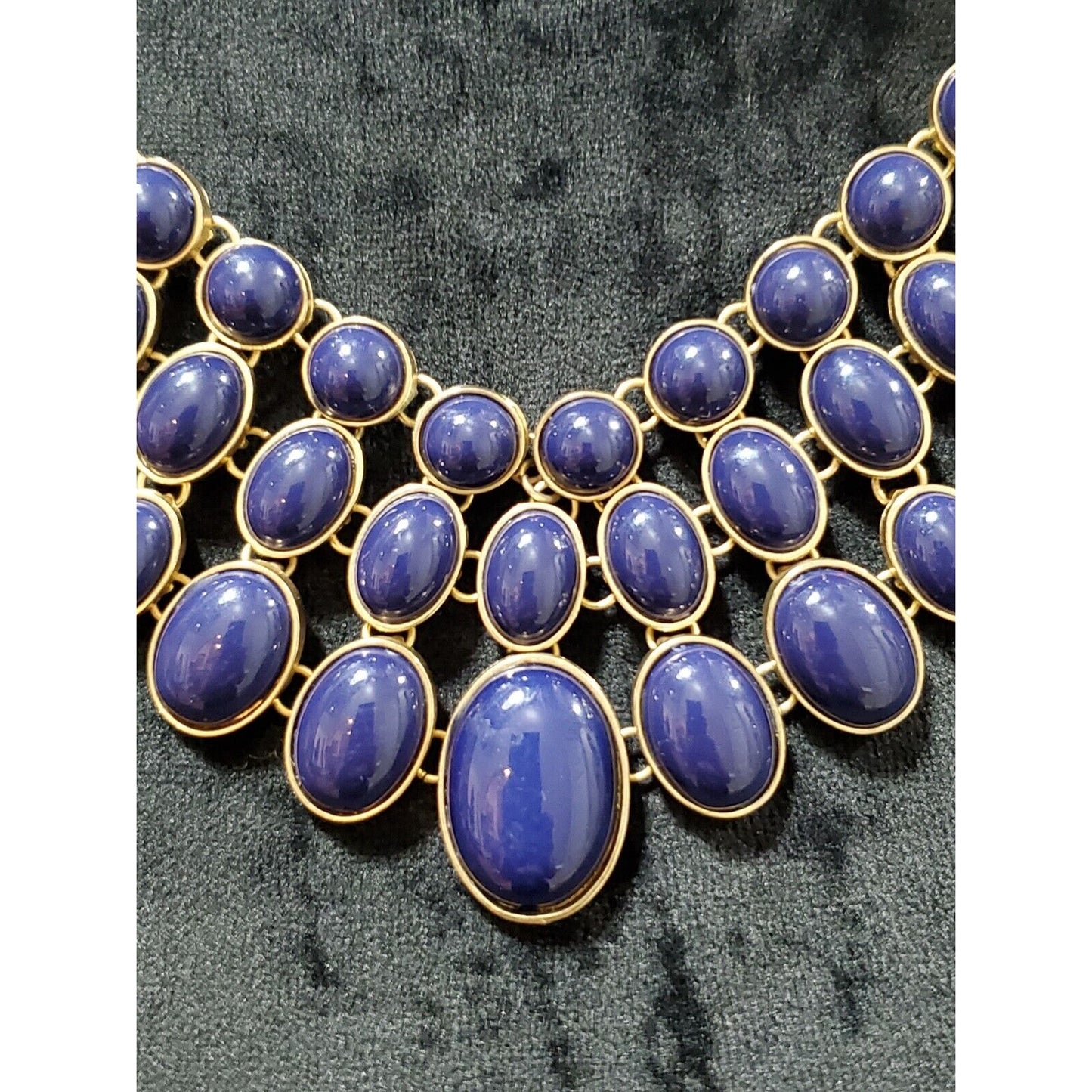 Women's Vintage Blue Rhinestone Gold Chain Statement Necklace