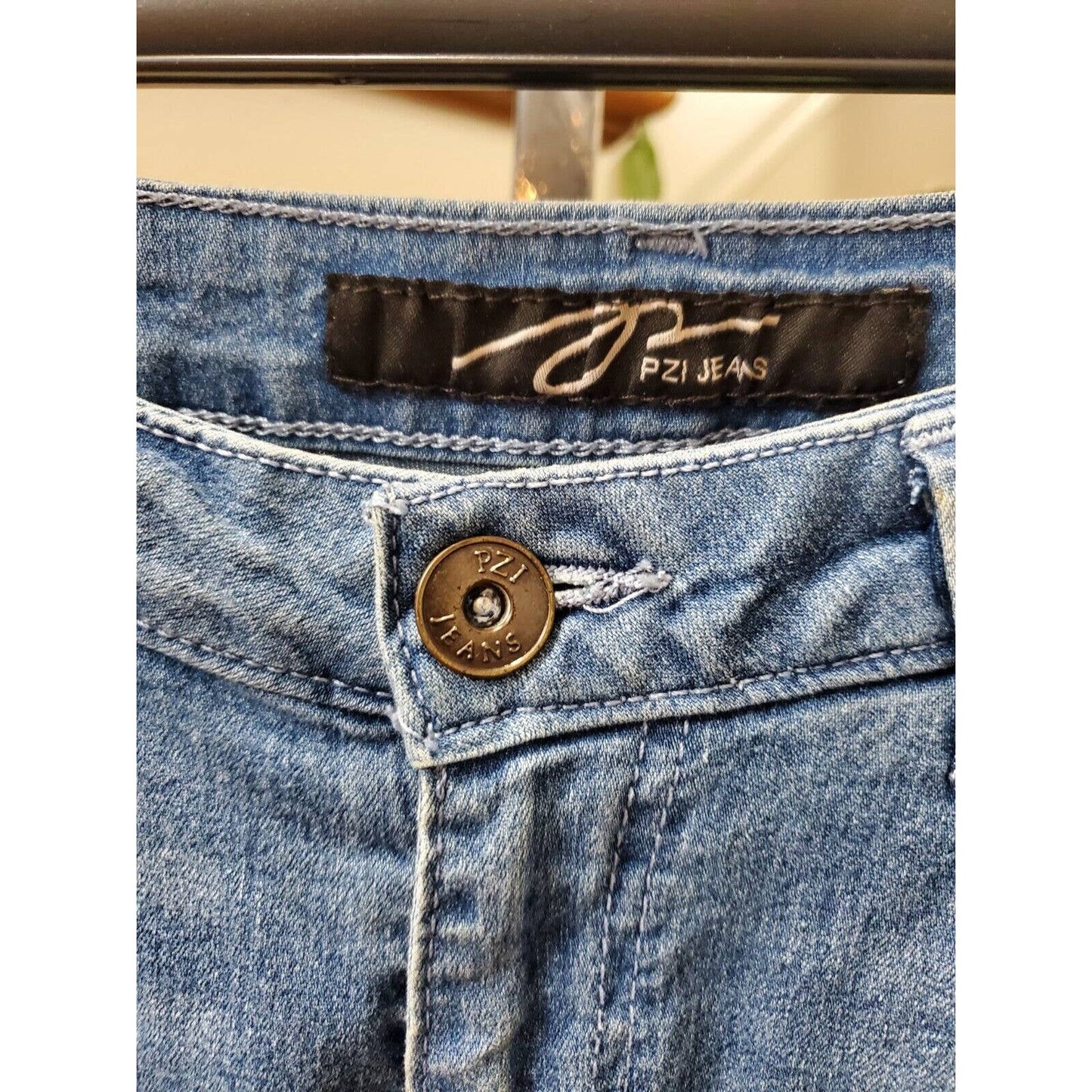 PZI Women's Blue Denim Cotton Mid Rise Straight Jeans Casual Pants Size 8 Short