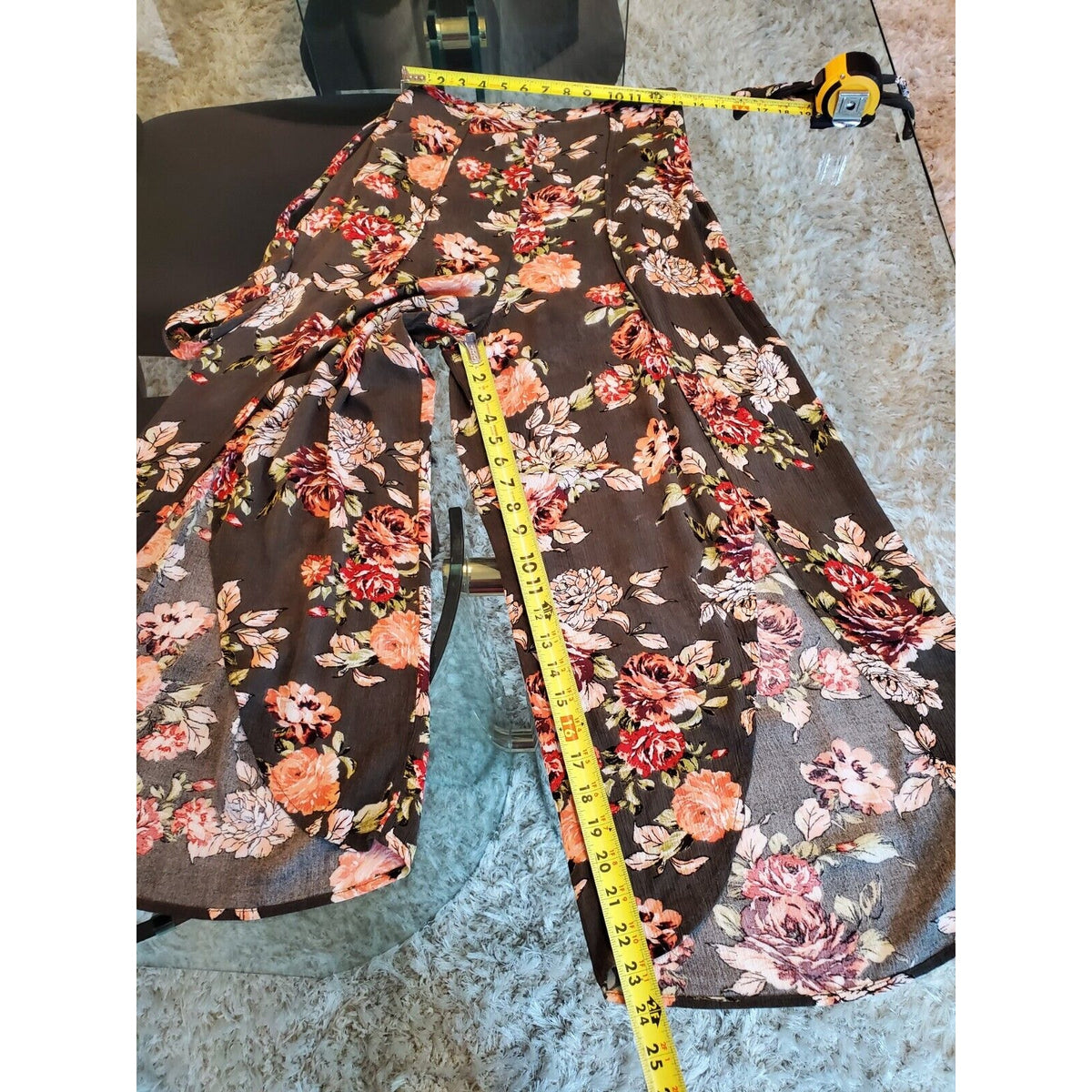 Xhilaration Women's Gray Floral 100% Rayon Comfort Waist Pull On Trouser Pant S
