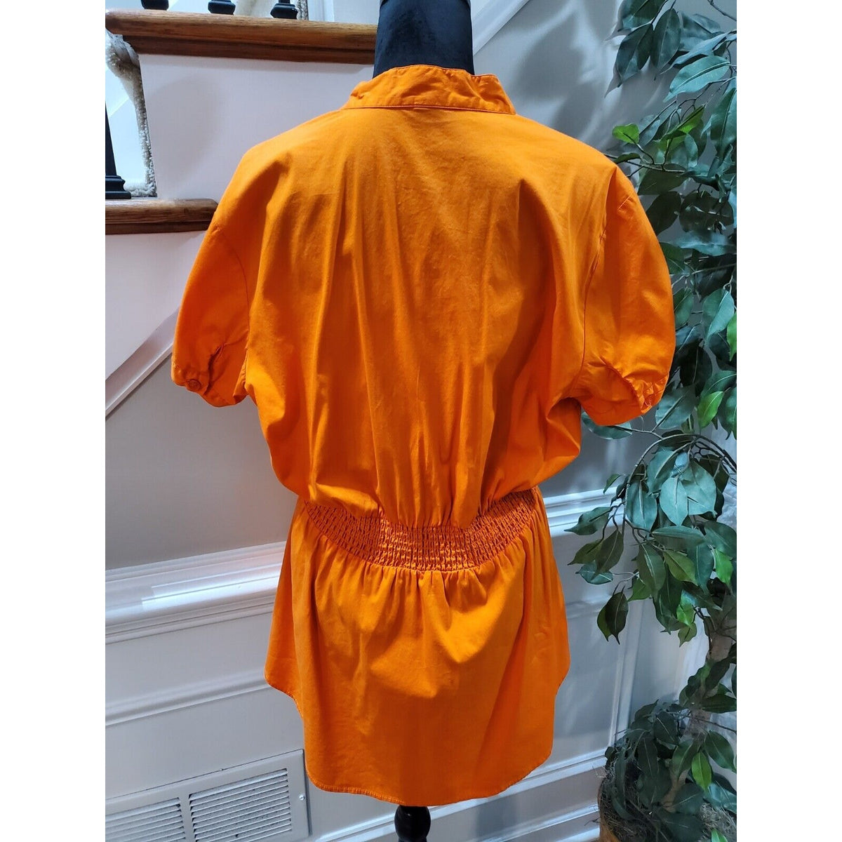 Ashley Stewart Women Orange Cotton V-Neck Short Sleeve Casual Top Blouse Size 14
