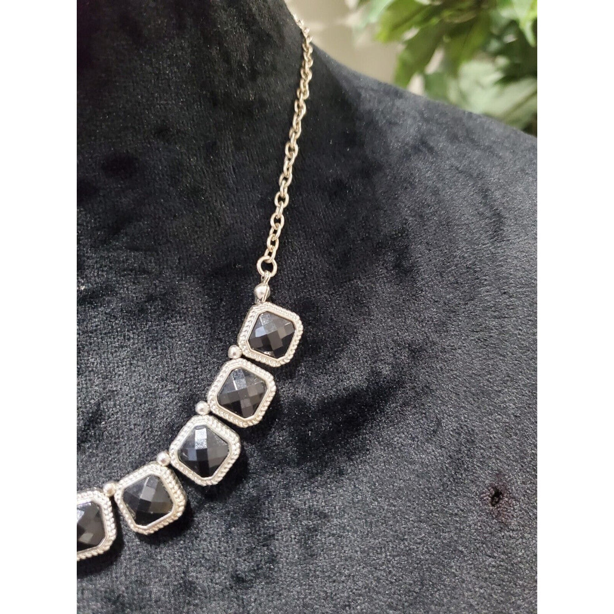 Women's Silver Onyx Inspired Black Gemstones Partywear Necklace