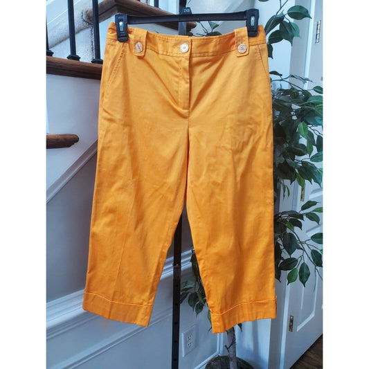 Versailles Womens Solid Orange Cotton Mid Rise Straight Legs Casual Pants Size 8