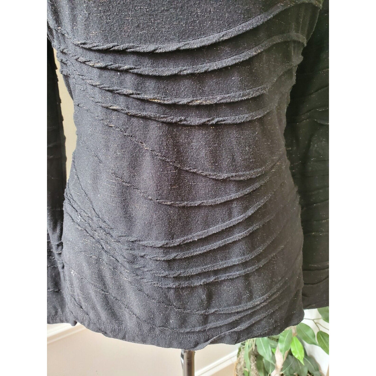 Simply Vera Women's Black Polyester Round Neck Long Sleeve Casual Top Blouse M