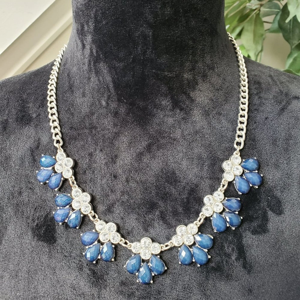 Charming Charlie Blue Beaded  Water Drop Pendant Choker Necklace