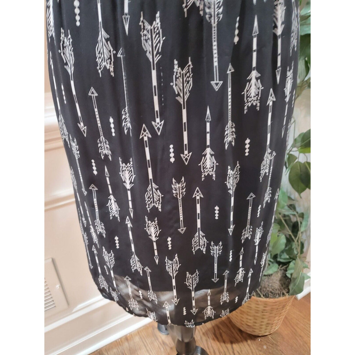 C Womens Black White Round Neck Sleeveless Pleated Knee Length Dress Size XL