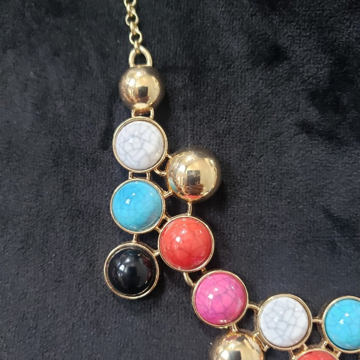 Women's Multicolor Faceted Round Beads Gold Bib Statement Collar Necklace