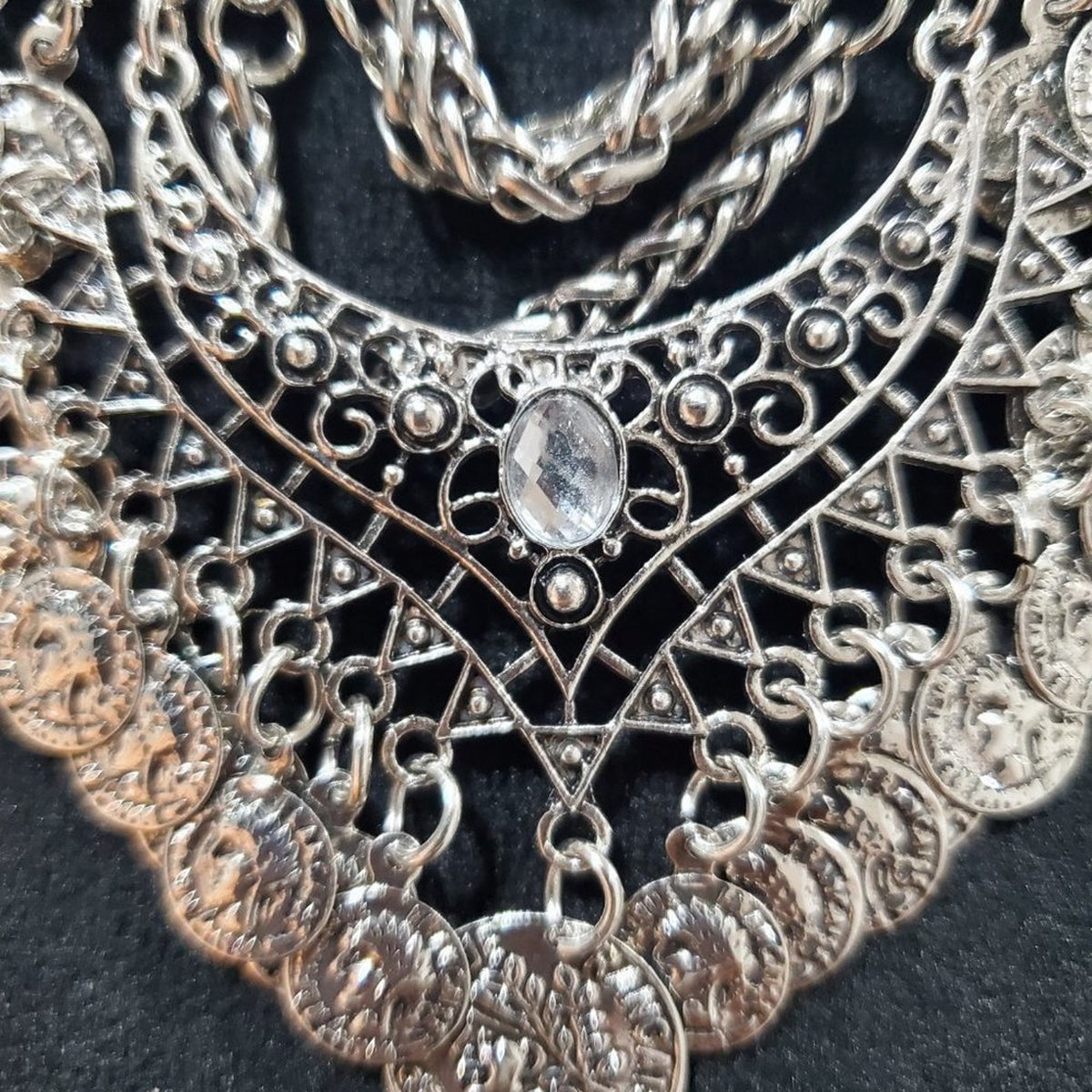 Womens Vintage Boho Chic Silver Coin Multilayer Chocker Fashion Jewelry Necklace